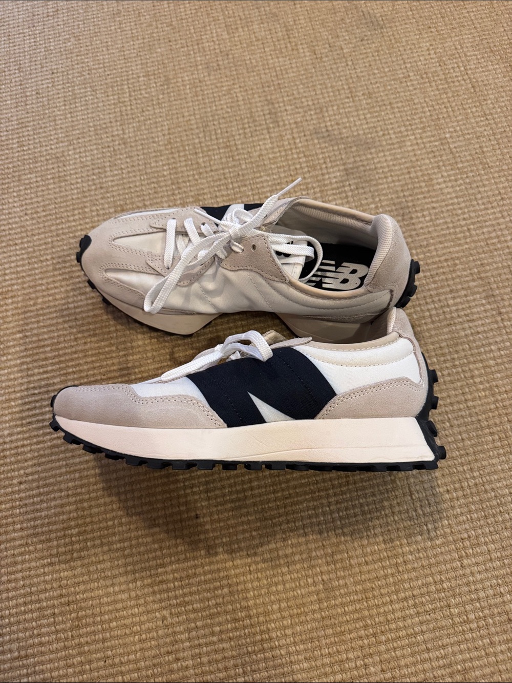 New Balance 327 Beige, White & Black Retro Trail Sneakers